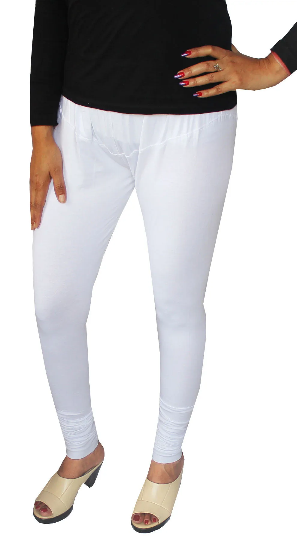 4 Way Stretchable Leggings Womens Churidar Bottoms (White)