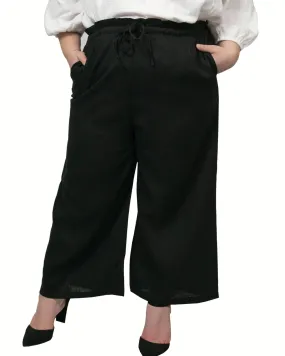 Ambre Paperbag Wide Leg Linen Blend Pants | Black