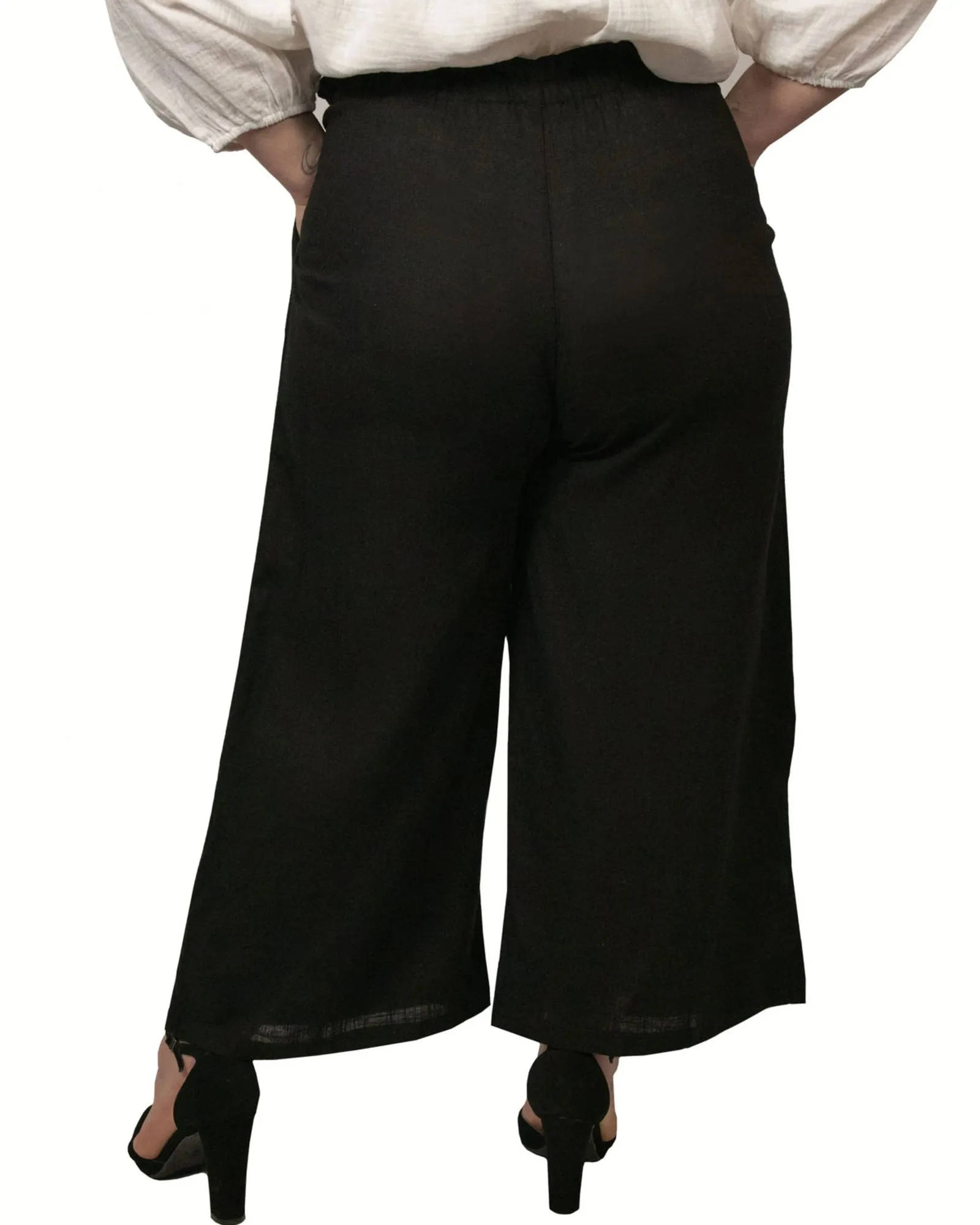 Ambre Paperbag Wide Leg Linen Blend Pants | Black