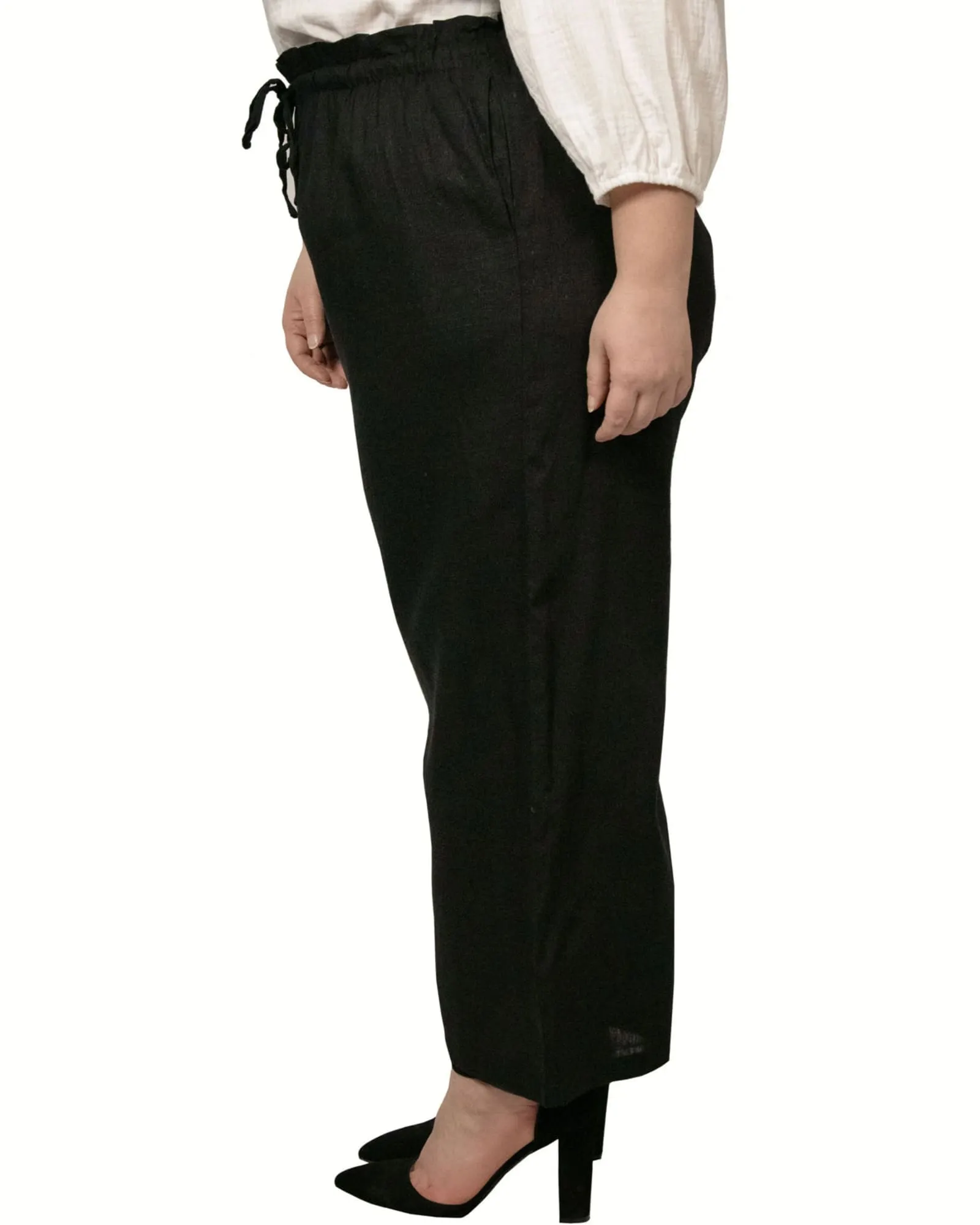 Ambre Paperbag Wide Leg Linen Blend Pants | Black