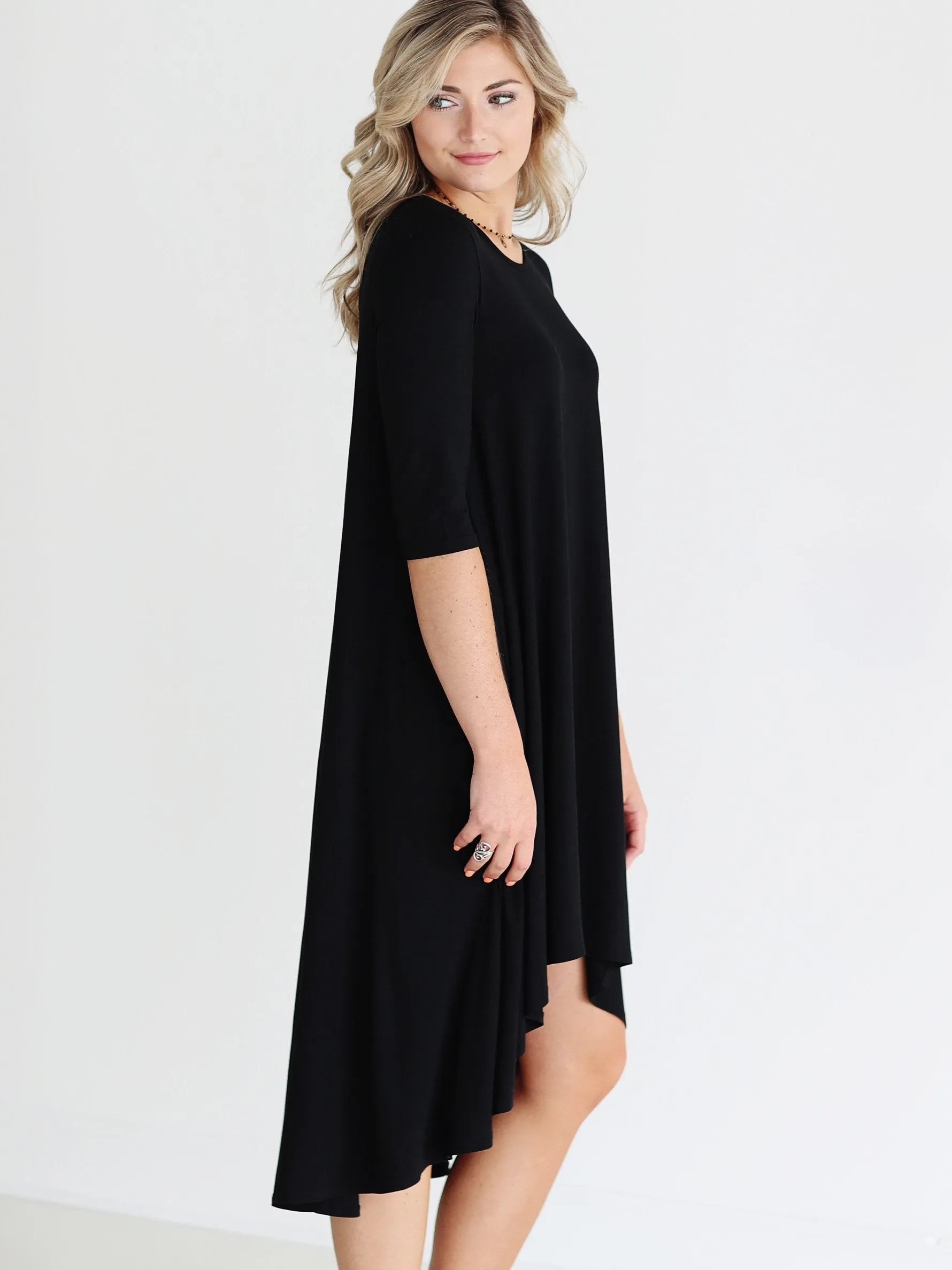 Black DLMN Short Sleeve High-Low Dress