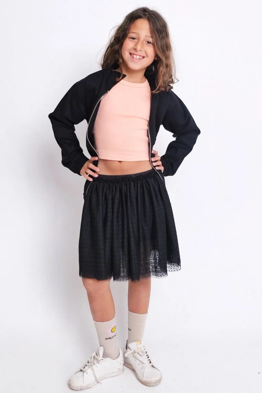 Black Dotted Ruffled Skirt