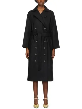 Black Double-Breasted Wool-Blend Coat