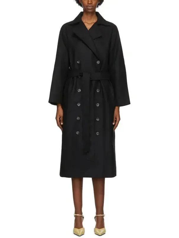 Black Double-Breasted Wool-Blend Coat