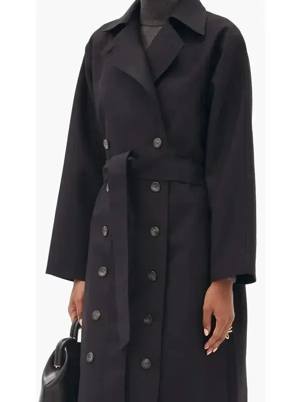 Black Double-Breasted Wool-Blend Coat