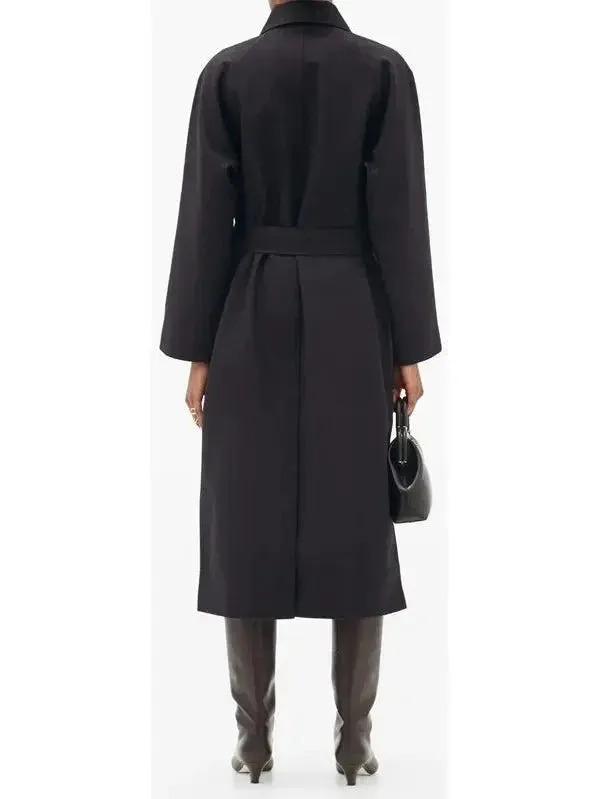 Black Double-Breasted Wool-Blend Coat