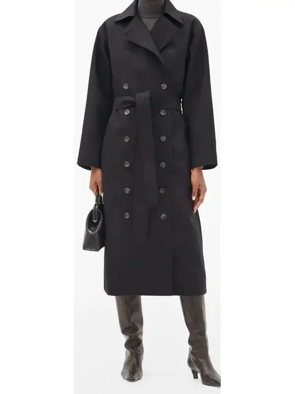 Black Double-Breasted Wool-Blend Coat