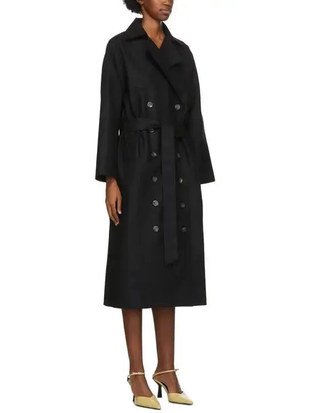 Black Double-Breasted Wool-Blend Coat