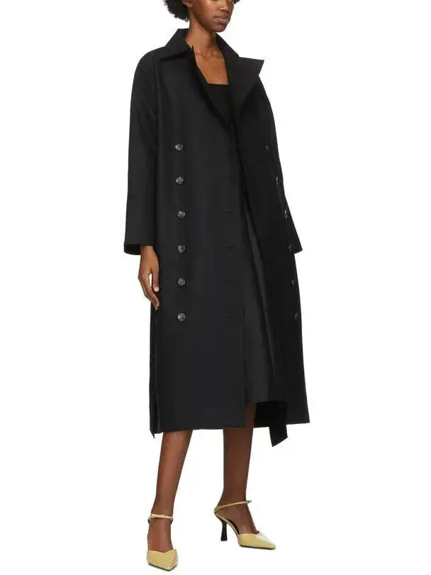 Black Double-Breasted Wool-Blend Coat