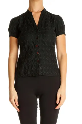 Black Retro Floral Embroidered Shirt