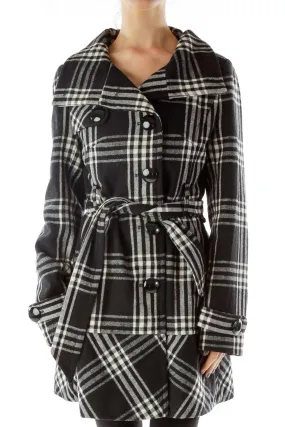 Black White Plaid Pea Coat