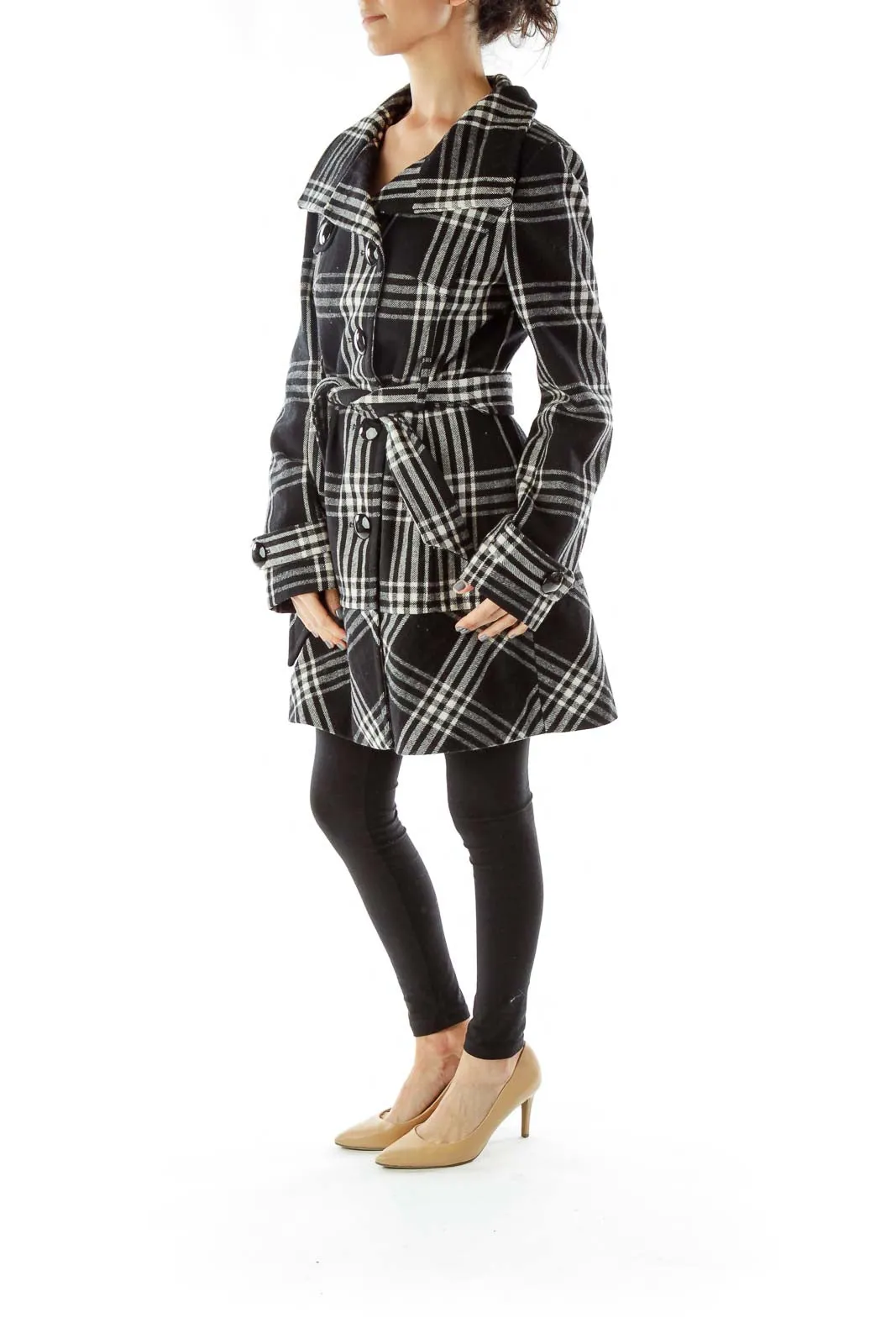 Black White Plaid Pea Coat