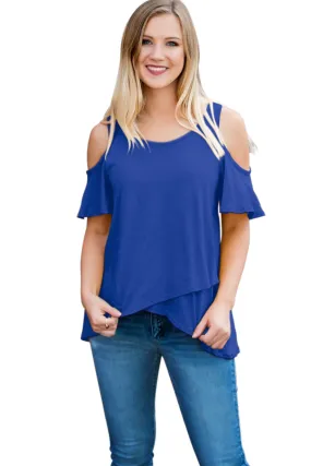 Blue Cold Shoulder High Low Top