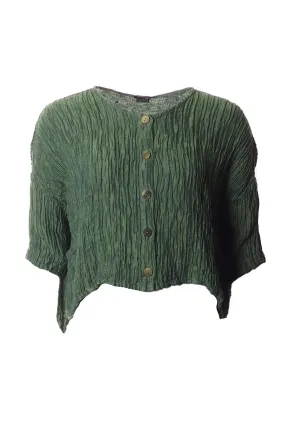 Boxy Crinkle Silk Jacket Green