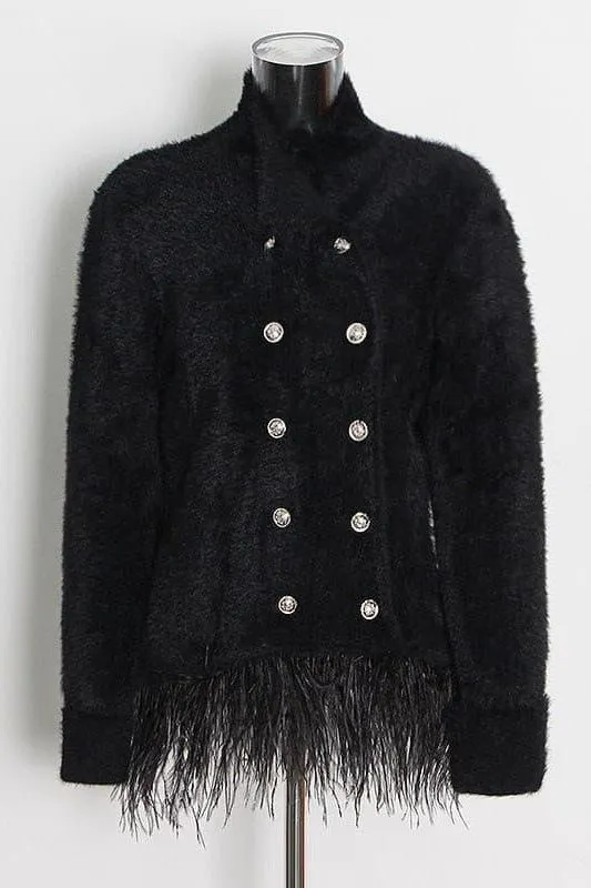 British style double-breasted seahorse hair short coat