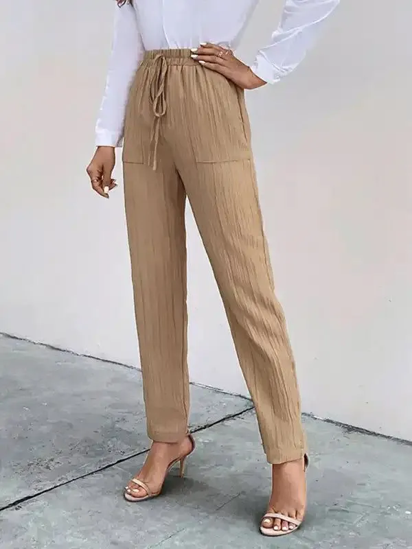 Casual elastic waist pleated women’s pants