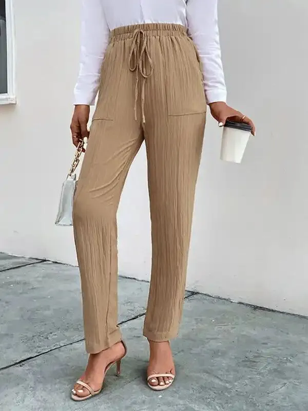 Casual elastic waist pleated women’s pants