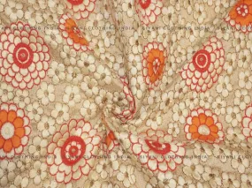 Cream Thread And Floral Embroidered Silk Fabric