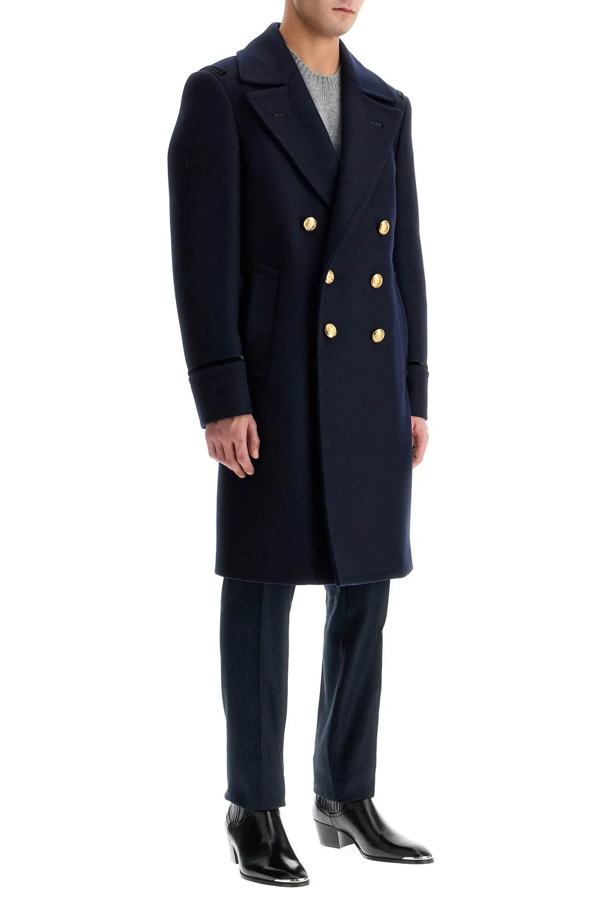 double-breasted wool felt coat