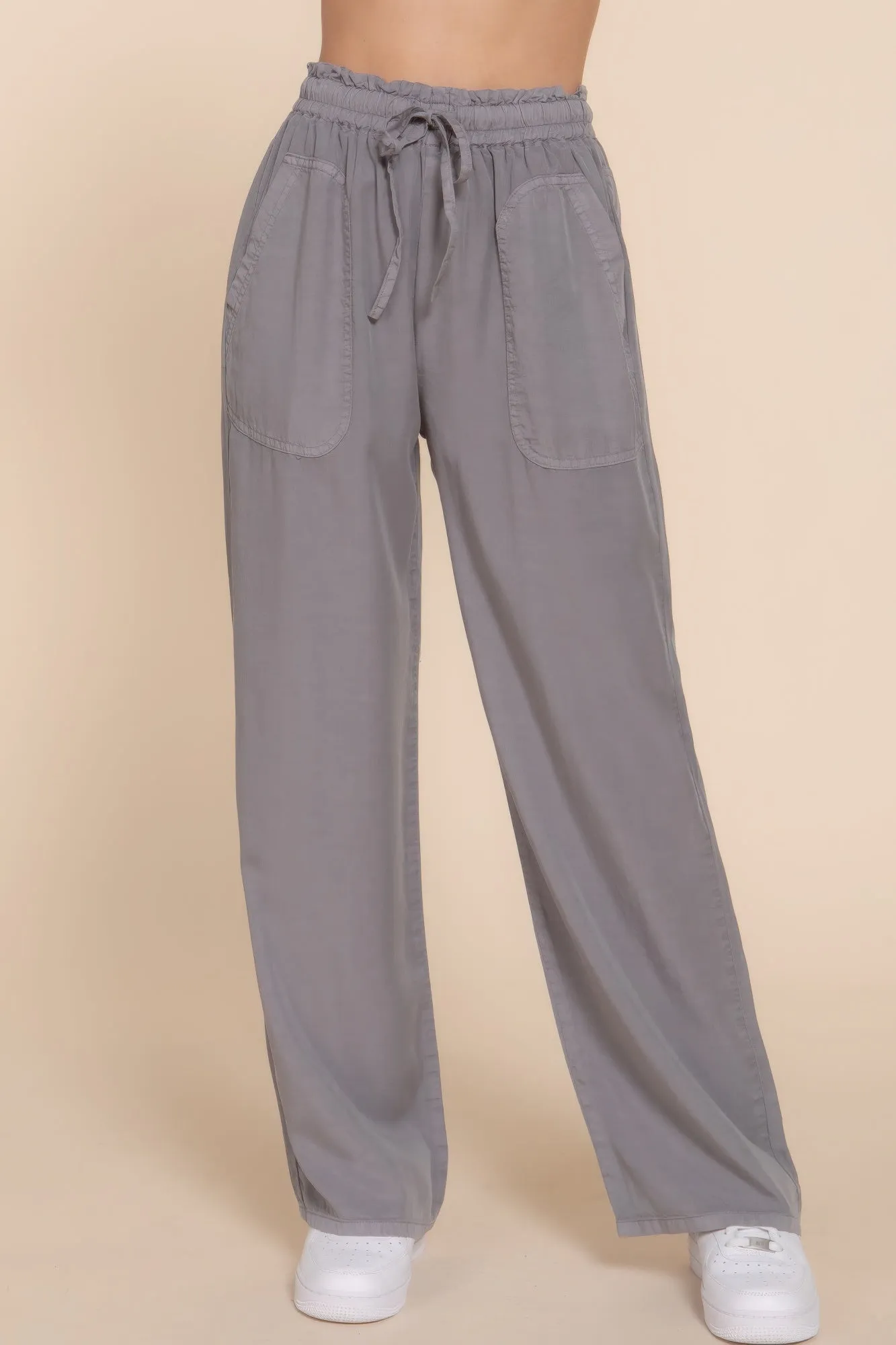 Elastic Waist Tencel Long Pants