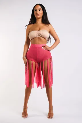 Get Party-Ready- Fringed Mesh Sexy Shorts PINK