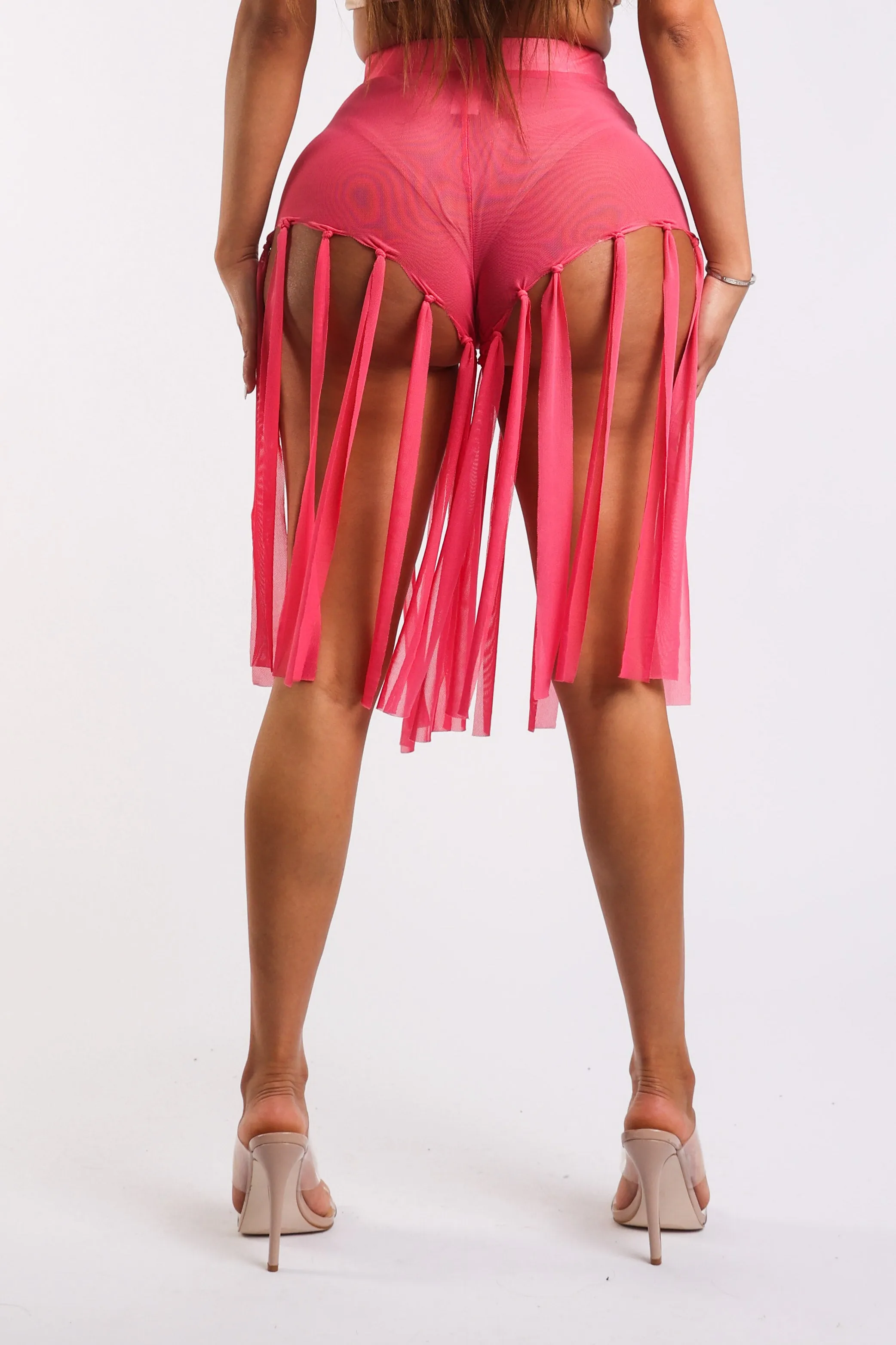 Get Party-Ready- Fringed Mesh Sexy Shorts PINK