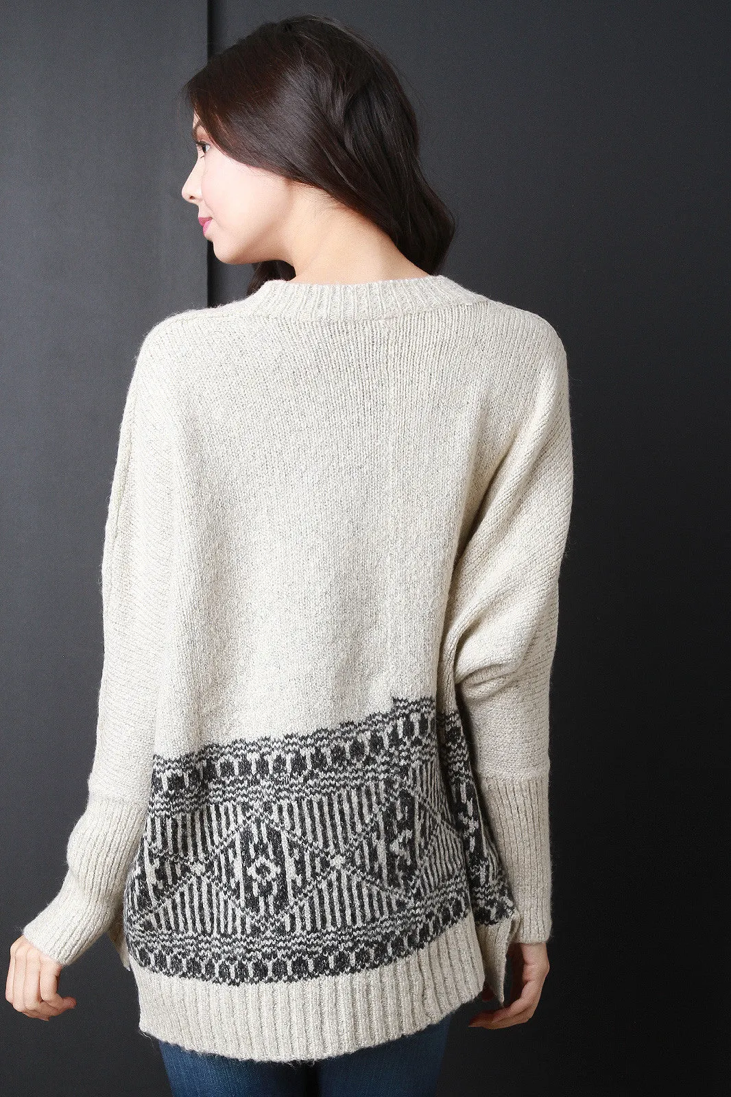 Half Patterned Boxy High-Low Sweater