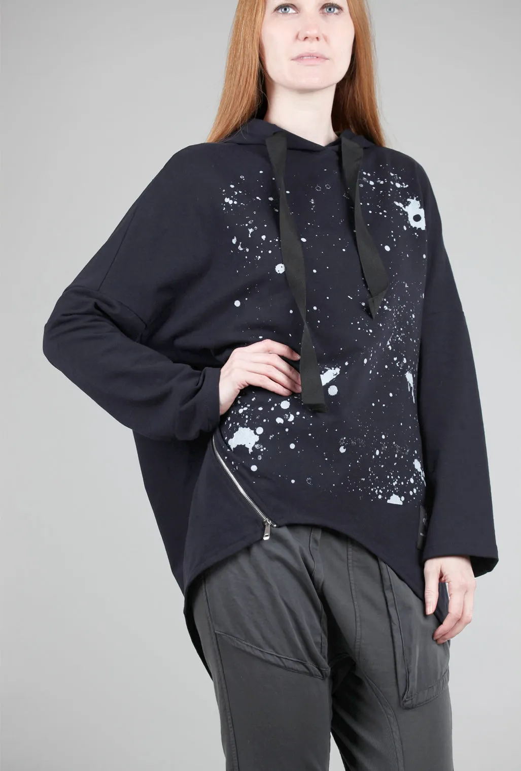 High-Low Splatter Hoodie, Blue