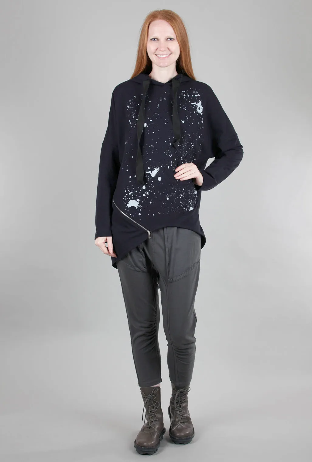 High-Low Splatter Hoodie, Blue