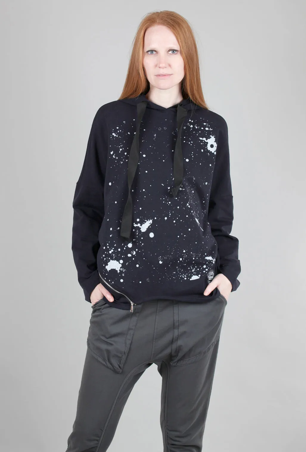 High-Low Splatter Hoodie, Blue