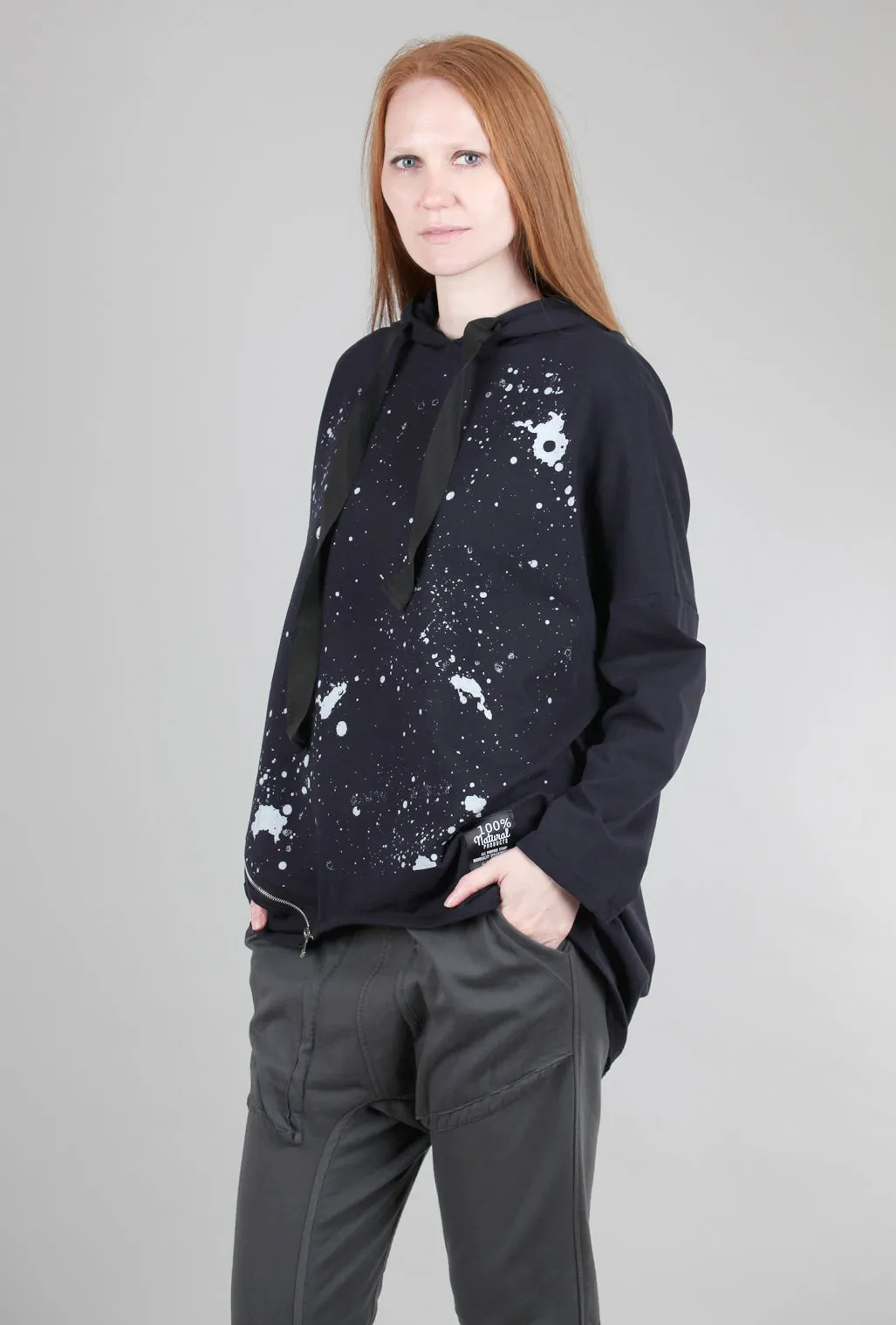 High-Low Splatter Hoodie, Blue