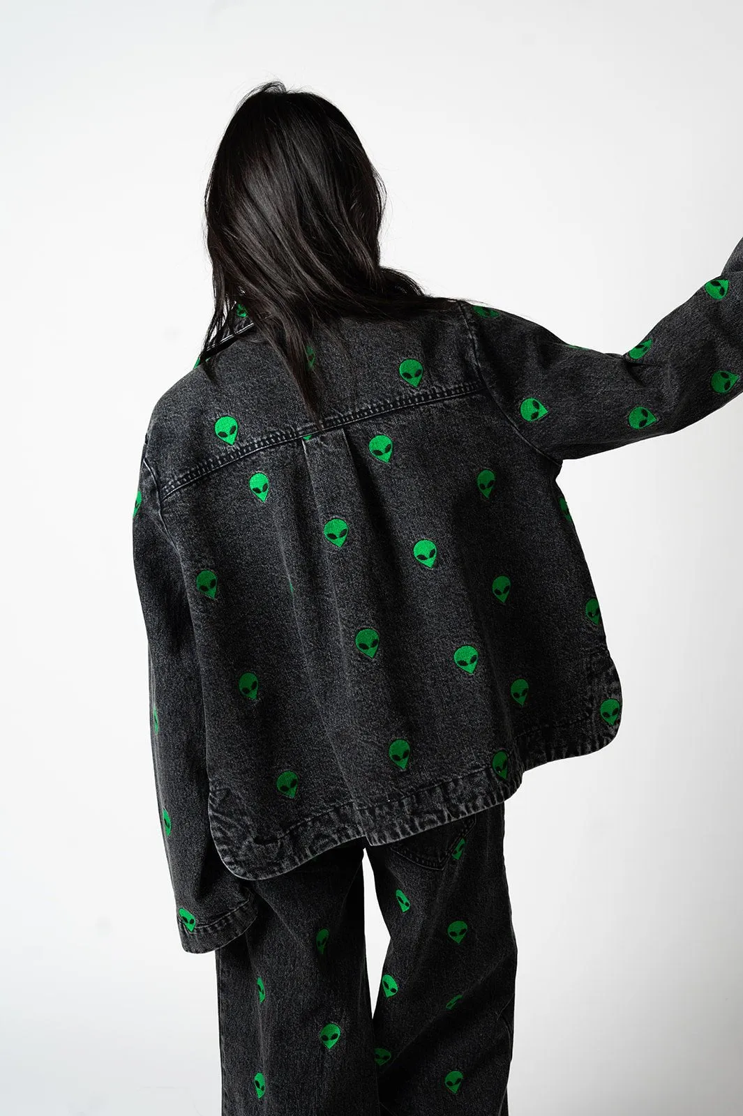 I Need Space Embroidered Alien Denim Jacket