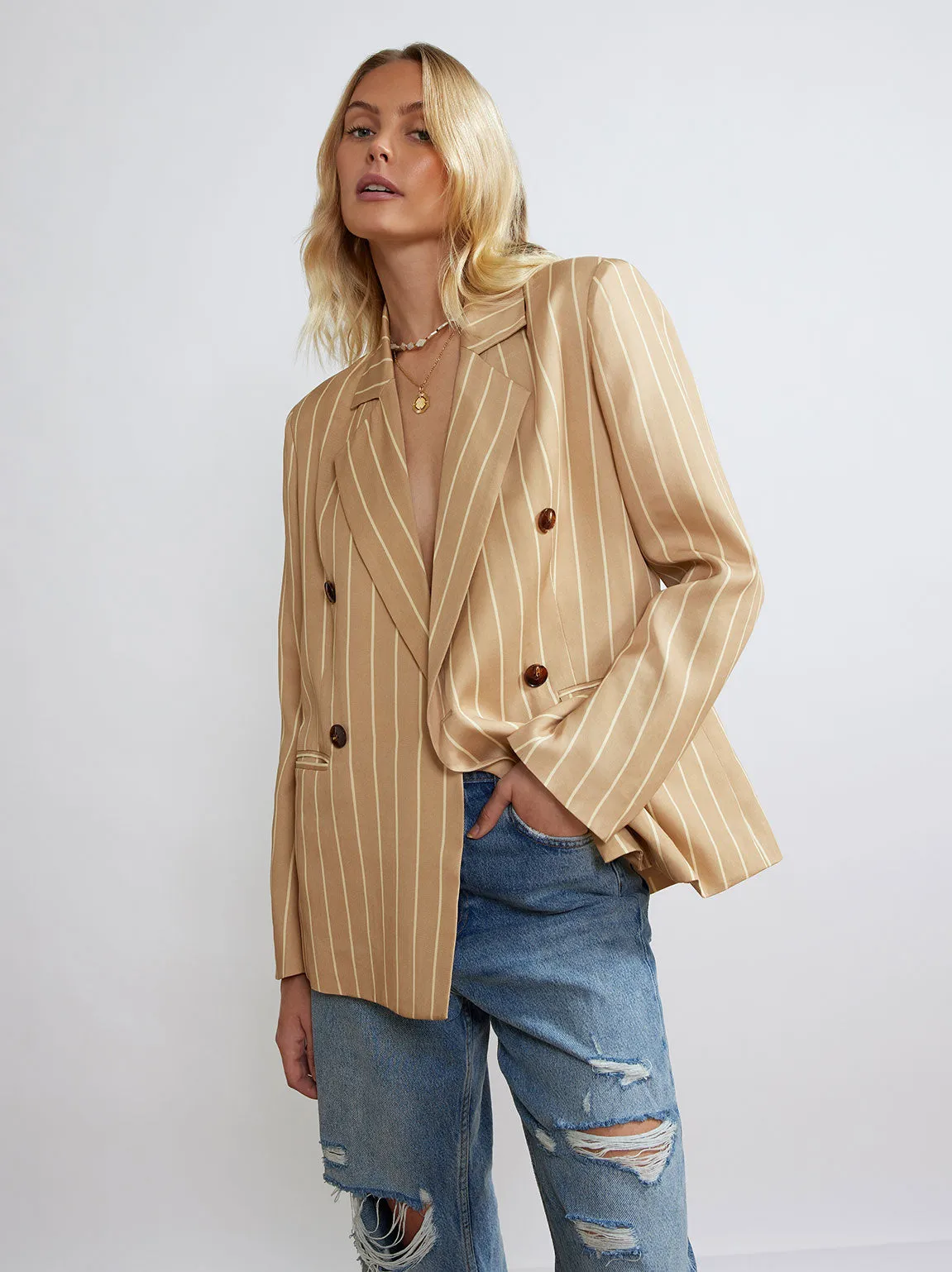 Josephine Camel Stripe Double Breasted Blazer