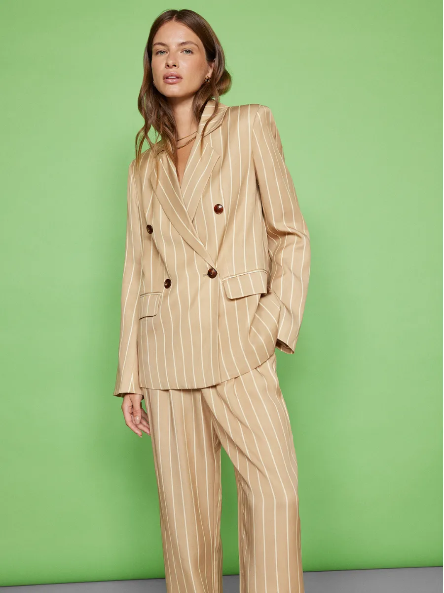 Josephine Camel Stripe Double Breasted Blazer