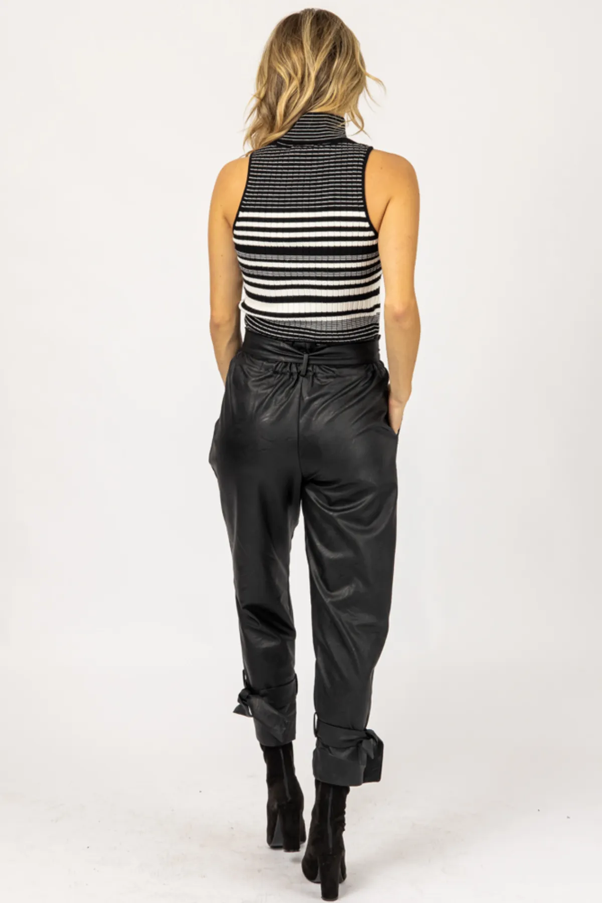 LEATHER PLEATED ANKLE TIE PANTS