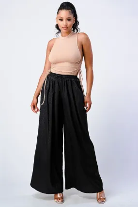 LEOPARD PRINT ELASTIC WAIST WIDE PANTS