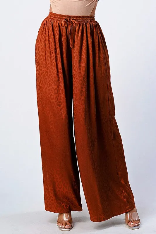 LEOPARD PRINT ELASTIC WAIST WIDE PANTS