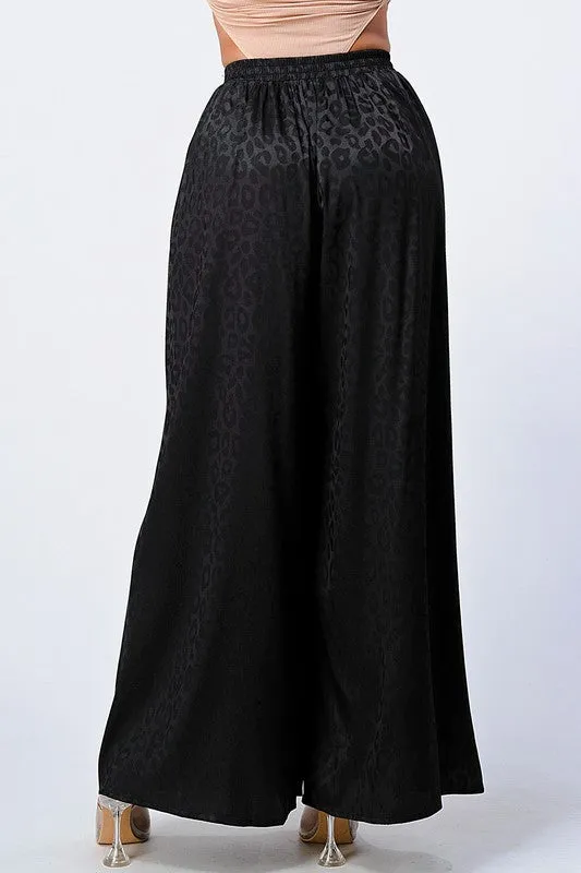 LEOPARD PRINT ELASTIC WAIST WIDE PANTS