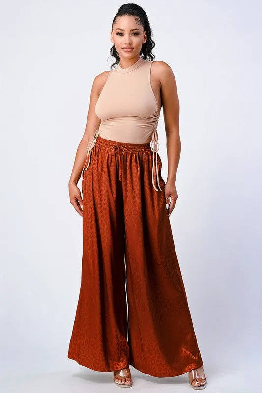 LEOPARD PRINT ELASTIC WAIST WIDE PANTS