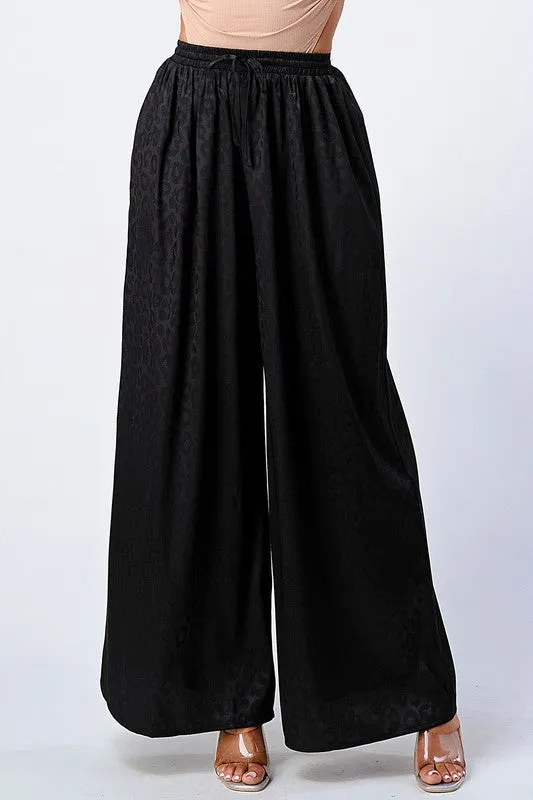 LEOPARD PRINT ELASTIC WAIST WIDE PANTS