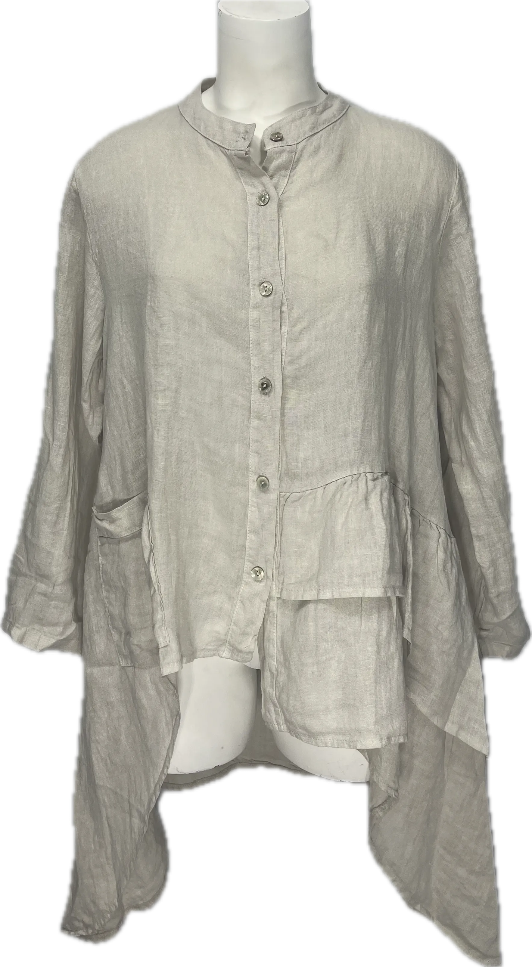 Linen High-Low Button-Up Shirt