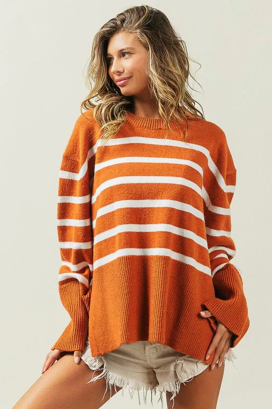 Mickey Ribbed Hem Stripe Sweater