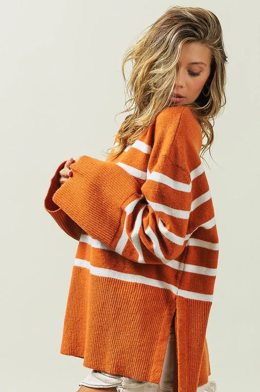 Mickey Ribbed Hem Stripe Sweater