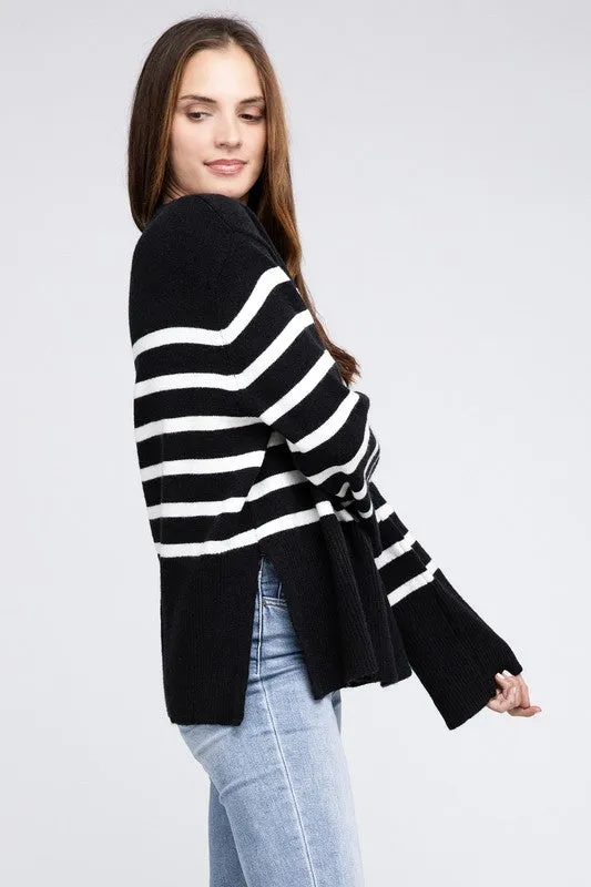 Mickey Ribbed Hem Stripe Sweater