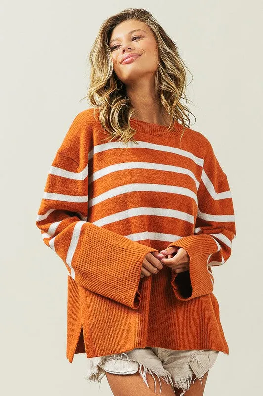 Mickey Ribbed Hem Stripe Sweater