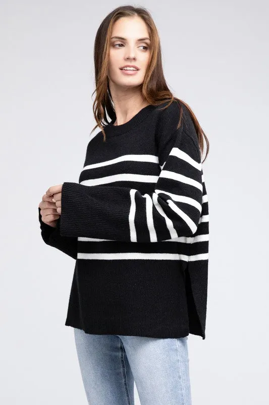 Mickey Ribbed Hem Stripe Sweater