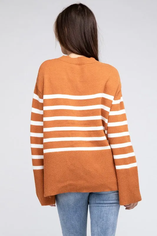 Mickey Ribbed Hem Stripe Sweater