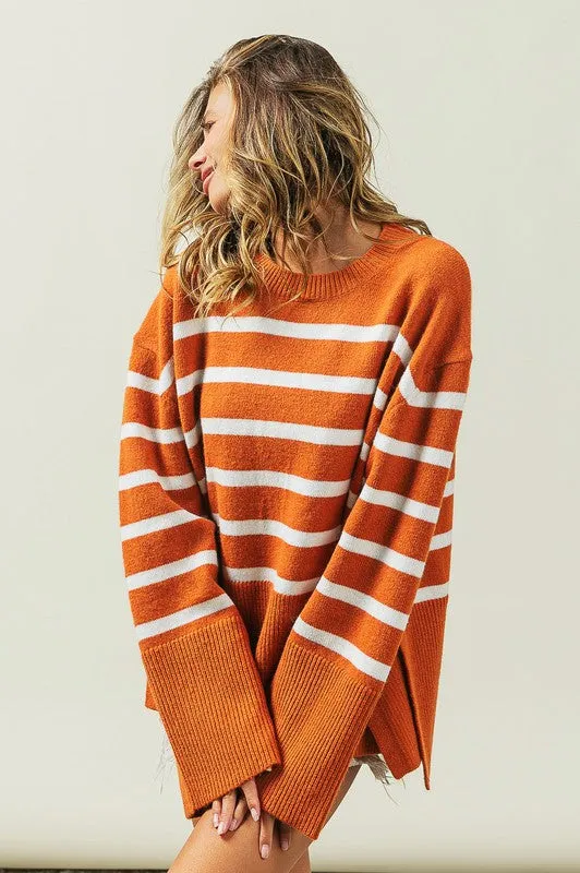 Mickey Ribbed Hem Stripe Sweater