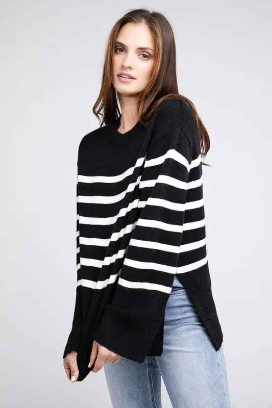 Mickey Ribbed Hem Stripe Sweater