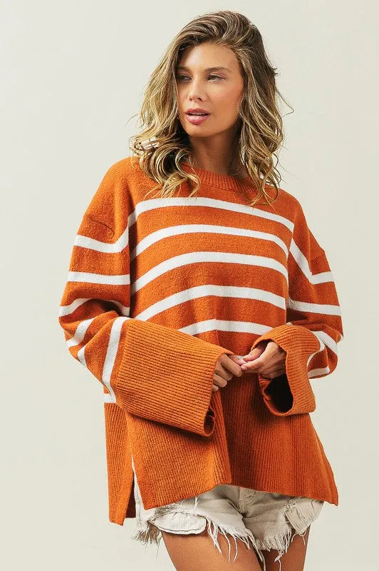 Mickey Ribbed Hem Stripe Sweater